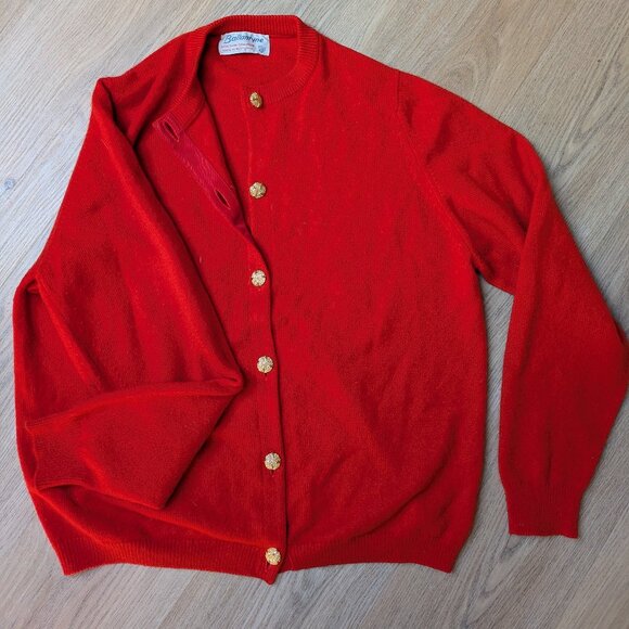 Ballantyne Cashmere Gold Button Long Sleeve Knit Cardigan Red Size 46 Scotland - Picture 4 of 7